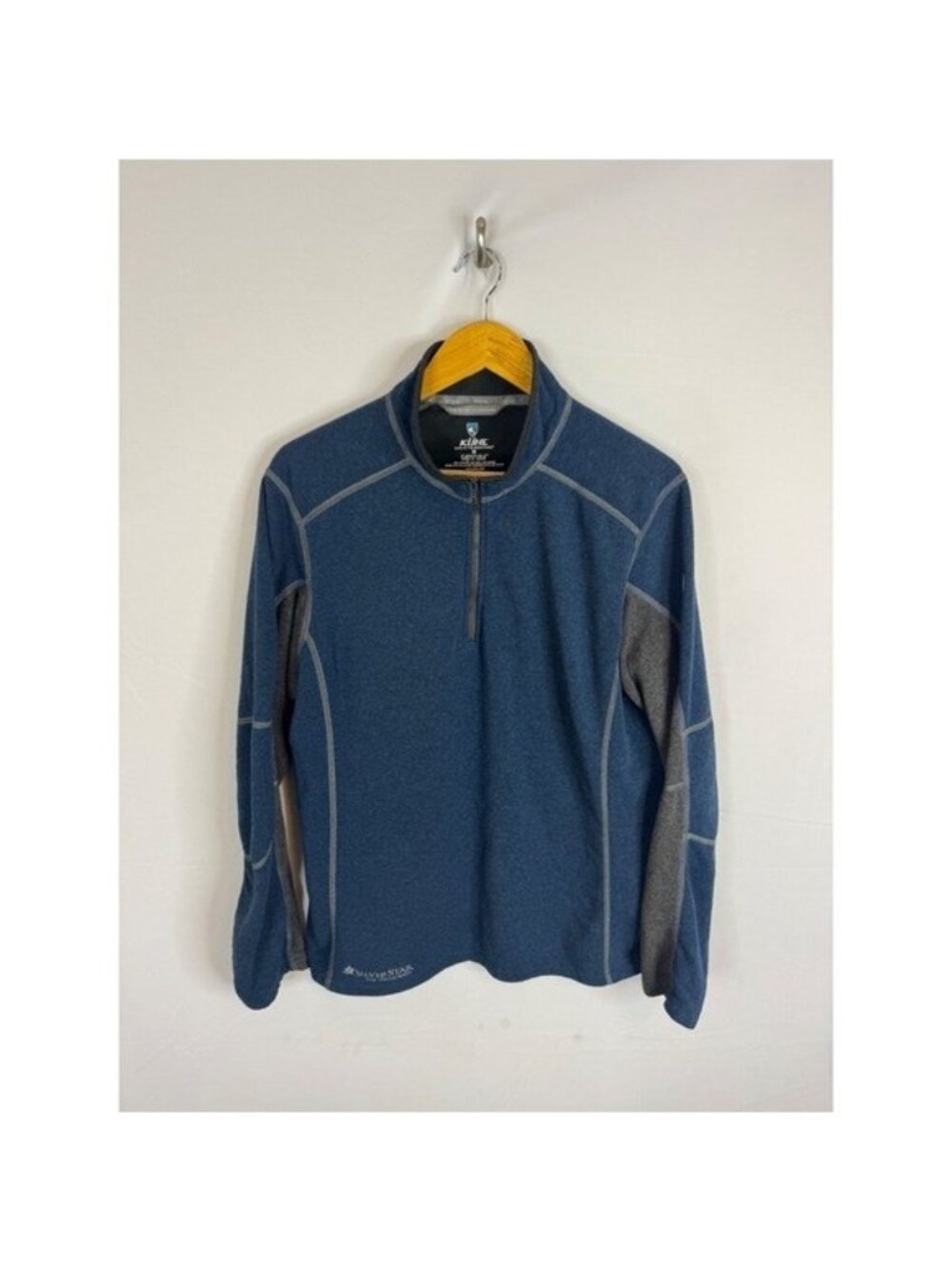 KUHL Kashmira Fleece Quarter Zip Pullover Sweater Mens M Blue Silver Star